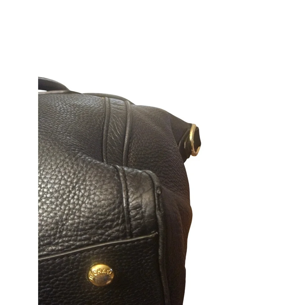 Michael Kors Bedford Black Pebbled Leather Satchel Gold Hardware Handbag